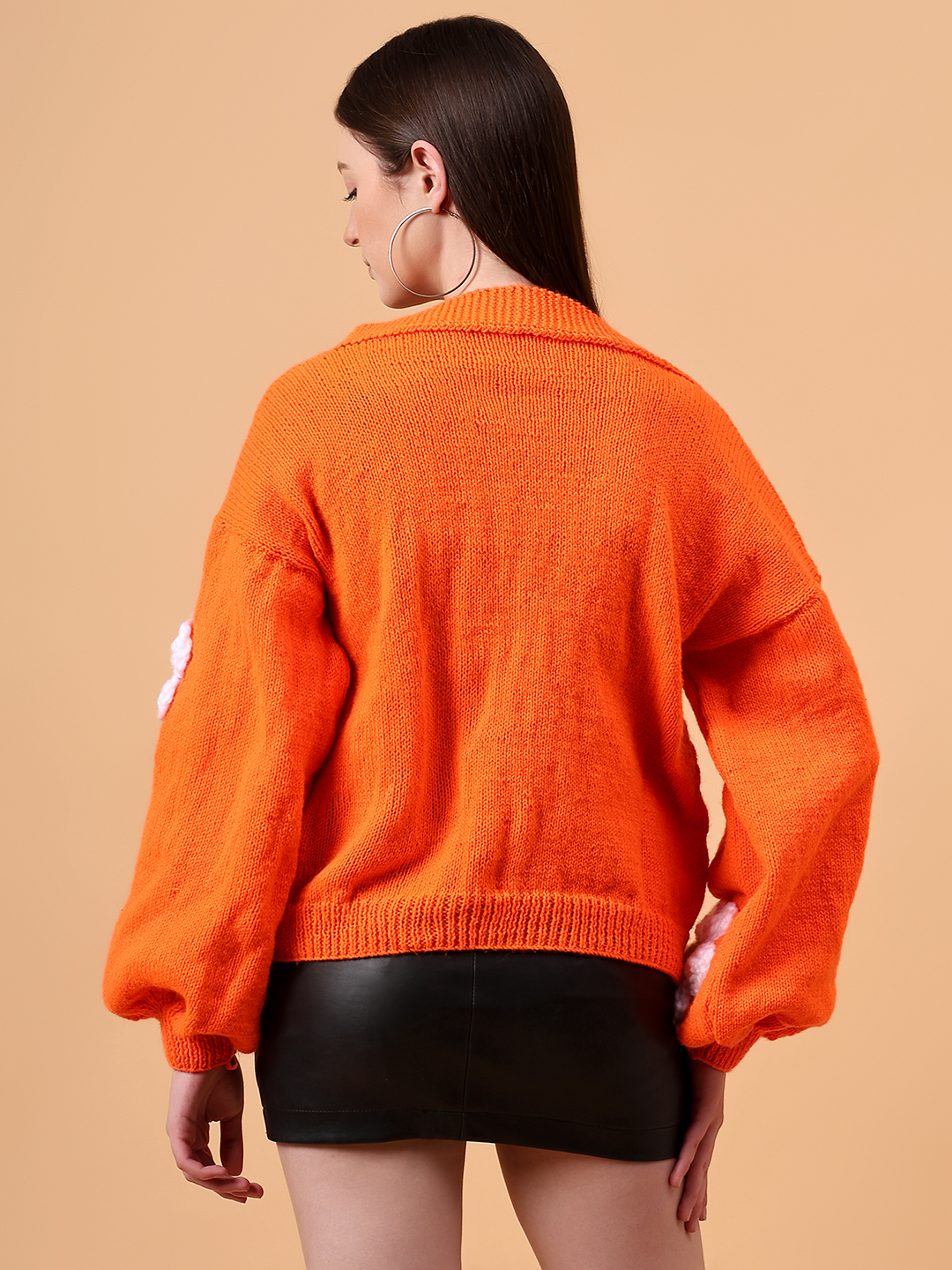 Floral Garland Baggy Cardigan - Orange