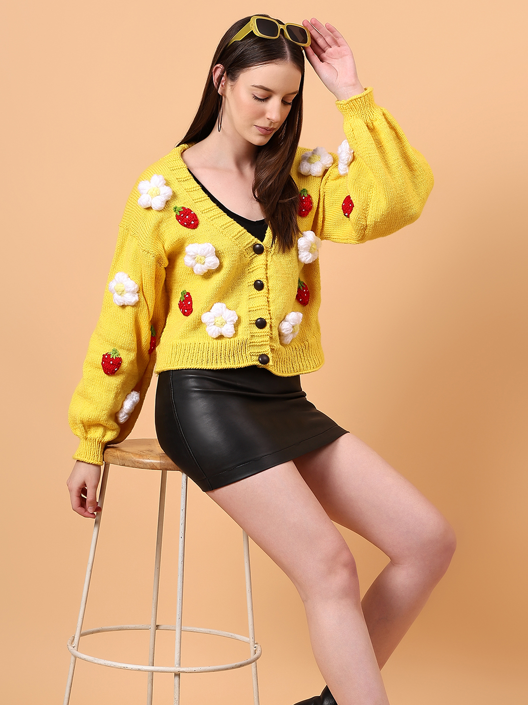 Strawberry Floral Cardigan - Yellow