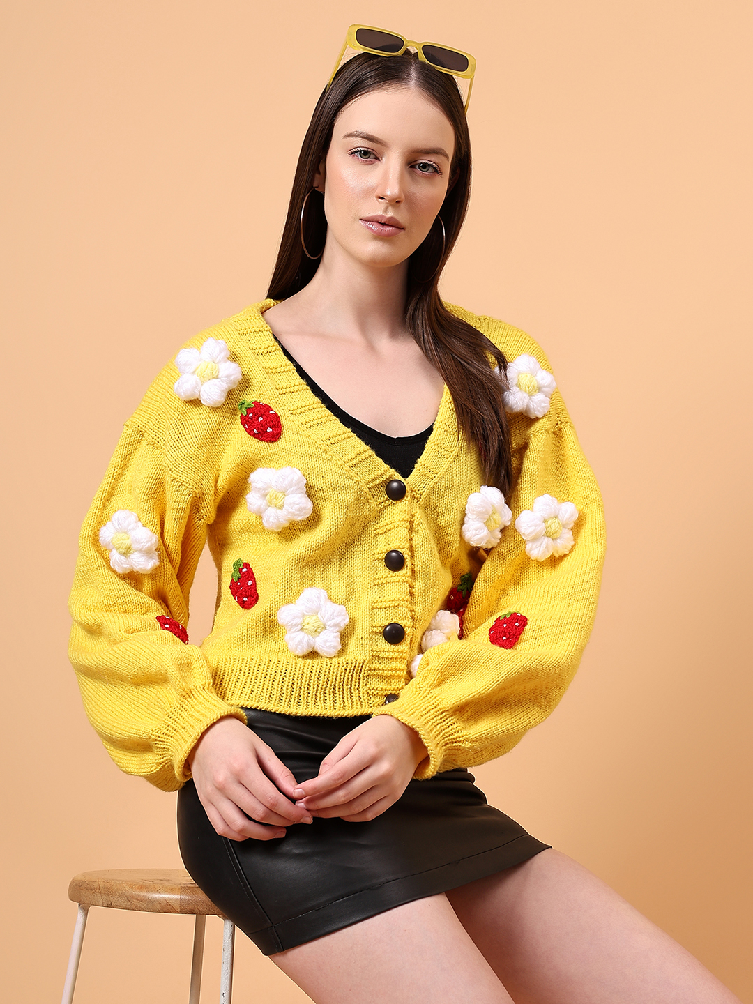 Strawberry Floral Cardigan - Yellow