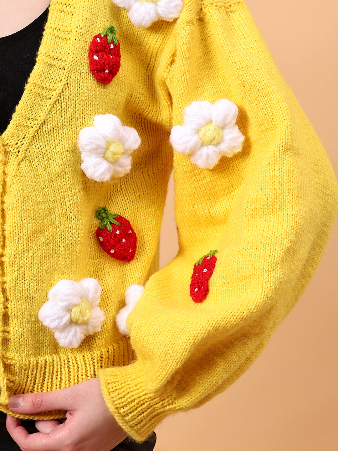 Strawberry Floral Cardigan - Yellow