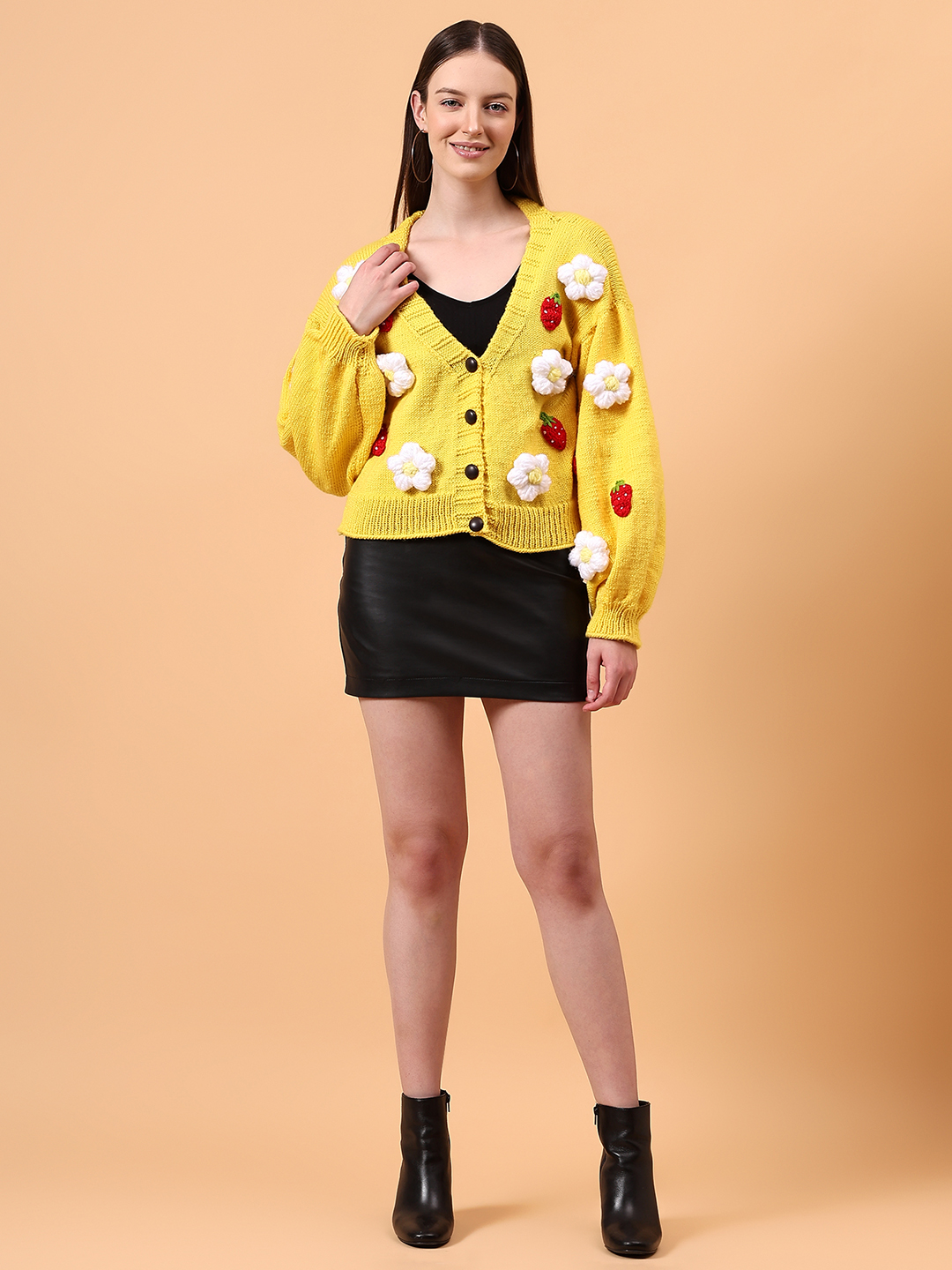Strawberry Floral Cardigan - Yellow
