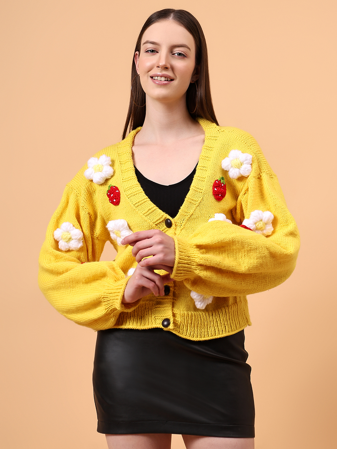 Strawberry Floral Cardigan - Yellow