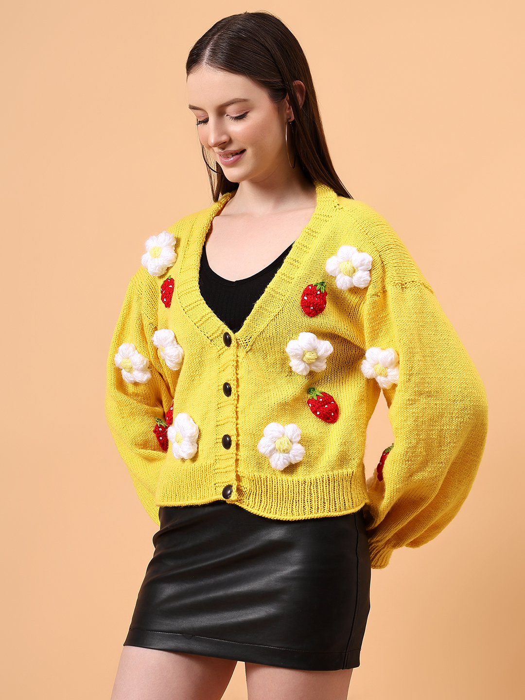 Strawberry Floral Cardigan - Yellow