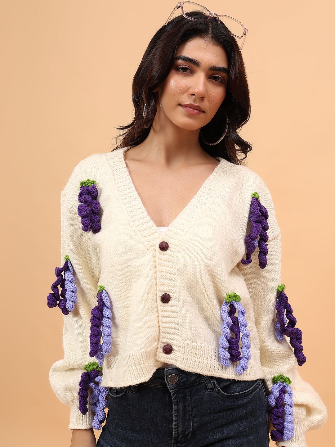 Hanging Appliques Cardigan - Cream