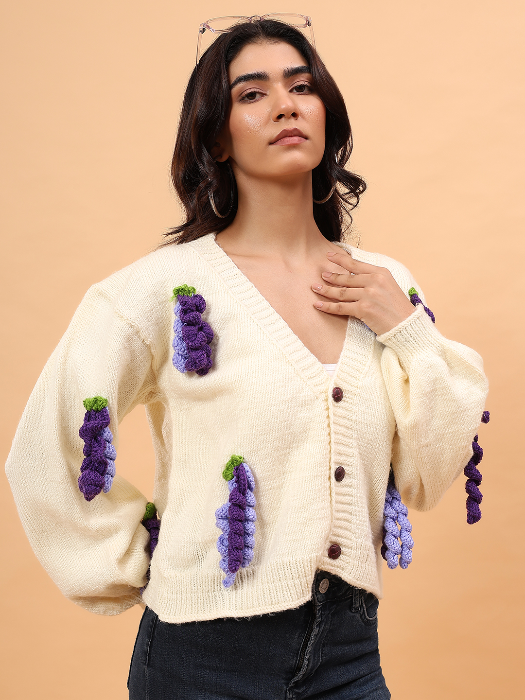 Hanging Appliques Cardigan - Cream