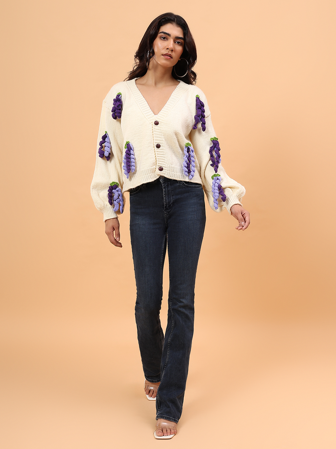 Hanging Appliques Cardigan - Cream