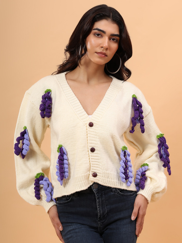 Image of Hanging Appliques Cardigan - Cream