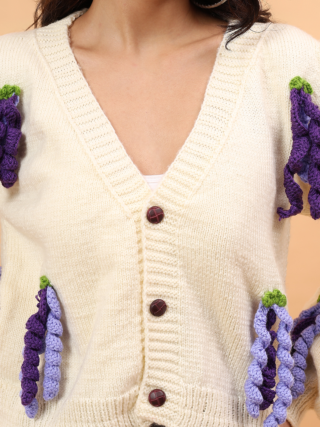 Hanging Appliques Cardigan - Cream