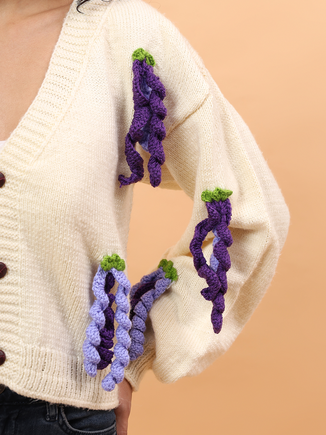 Hanging Appliques Cardigan - Cream