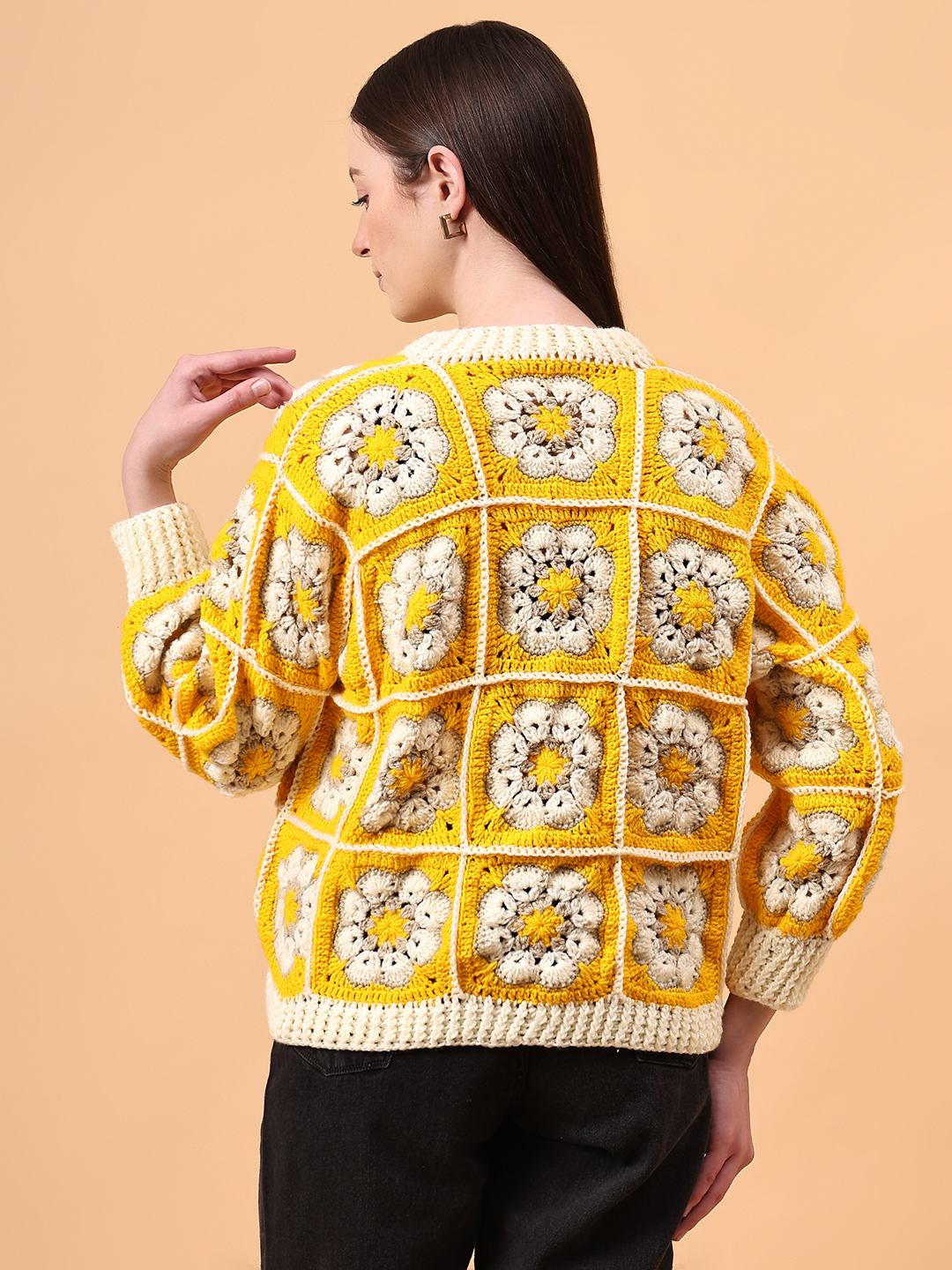Crochet Floral Cardigan - Yellow