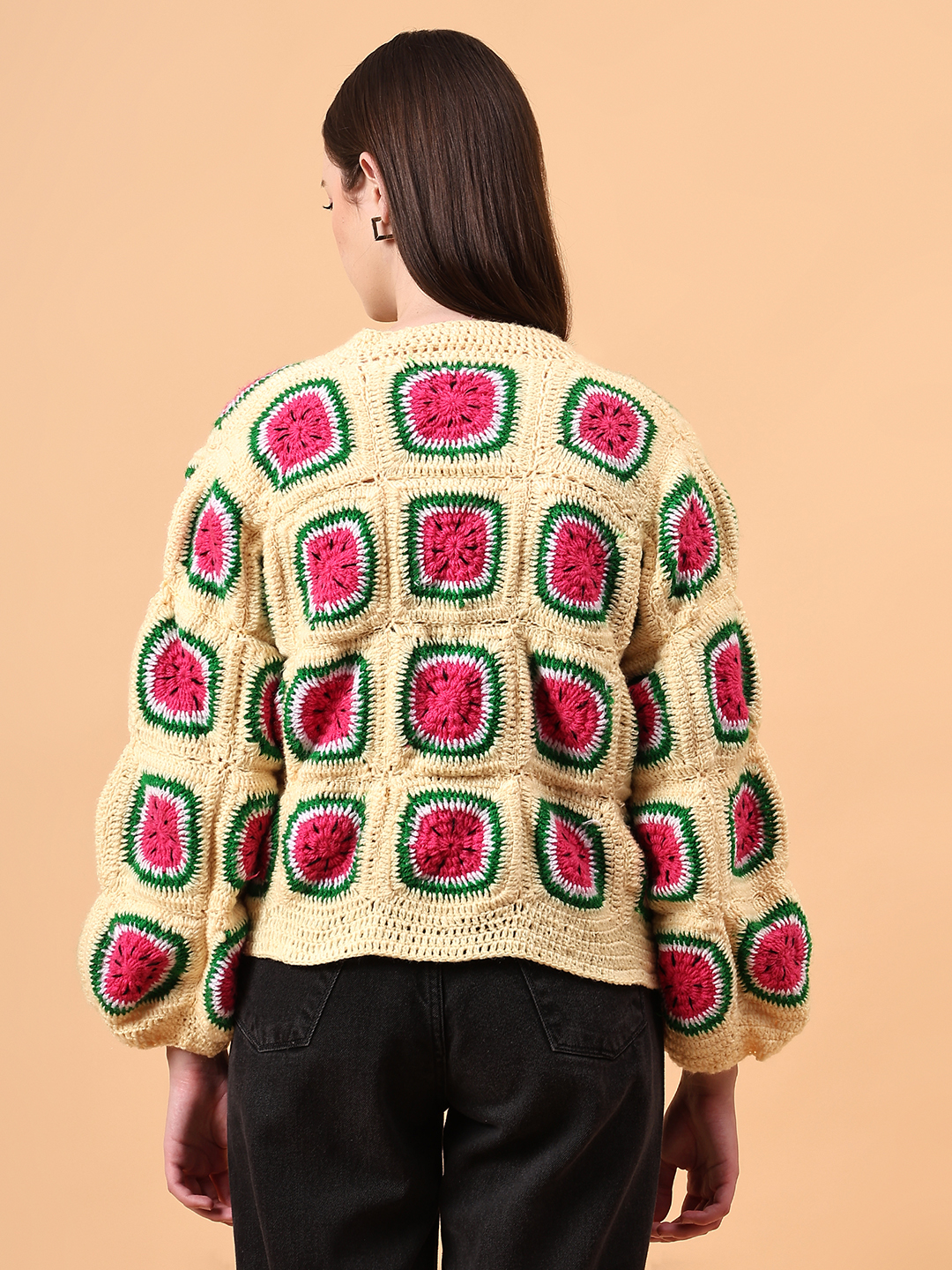Watermelon Crochet Oversized Cardigan - Yellow