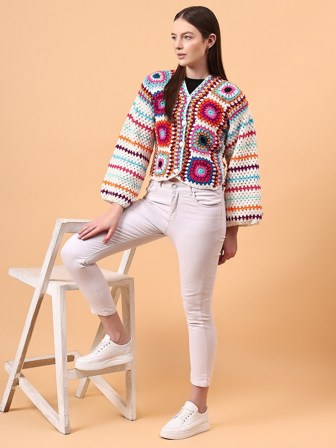 Motif Design Crochet Cardigan - Multi