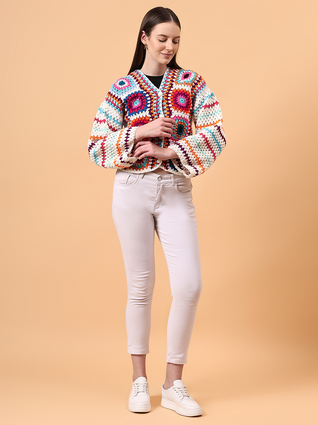 Motif Design Crochet Cardigan - Multi