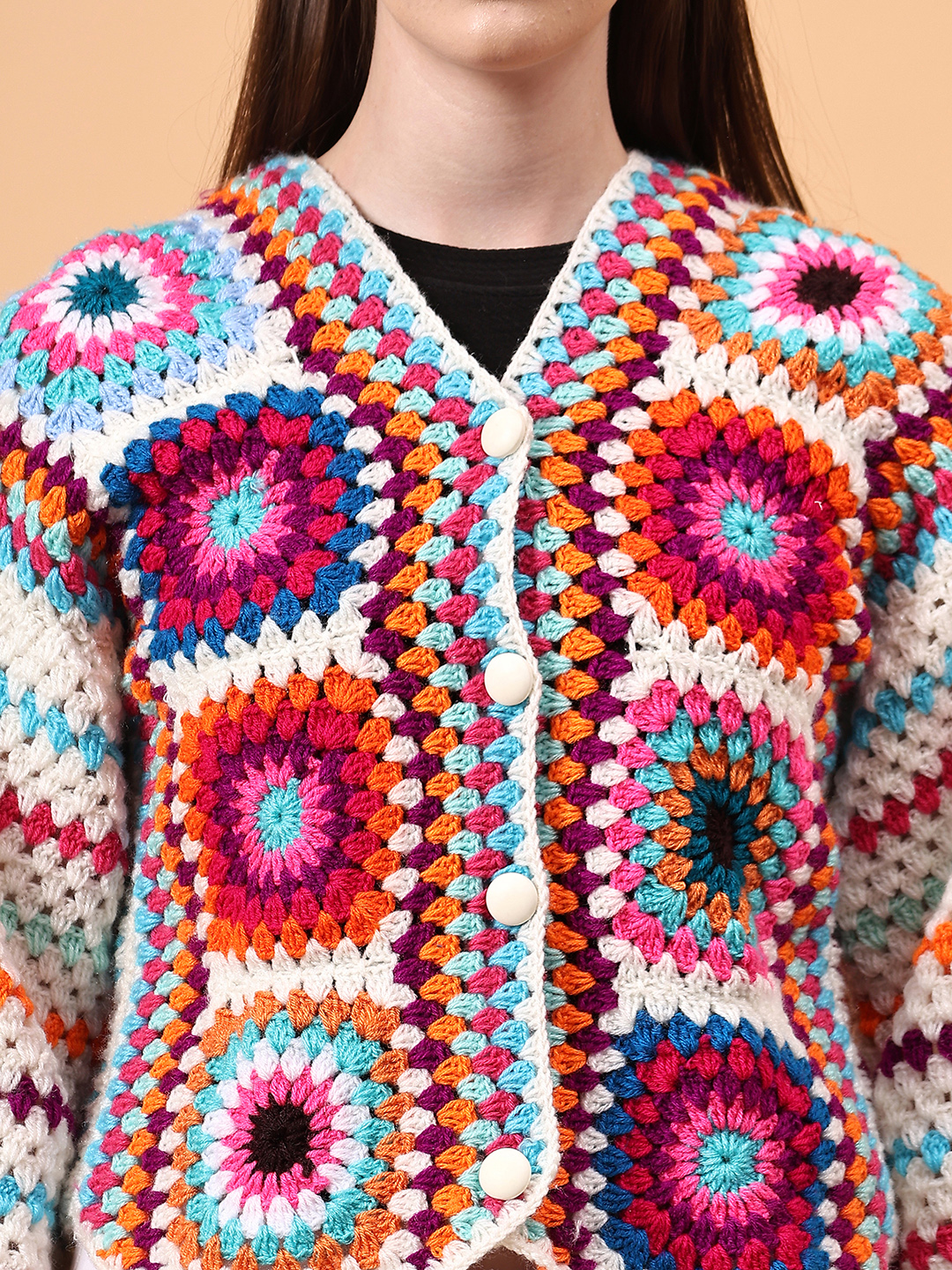 Motif Design Crochet Cardigan - Multi
