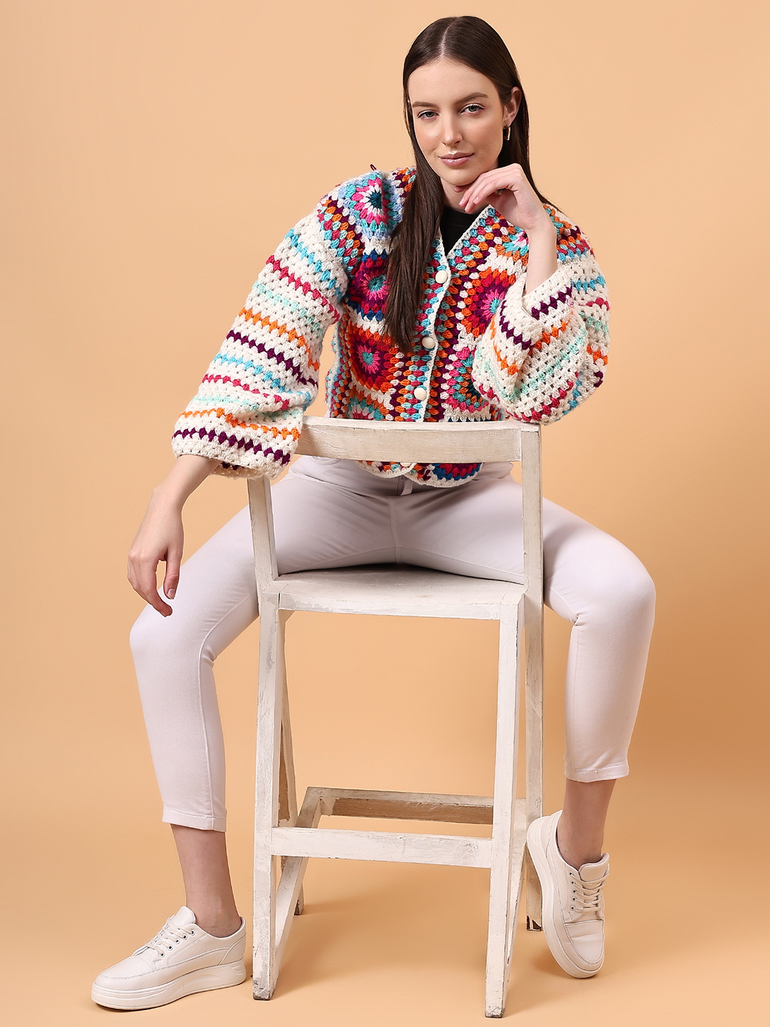 Motif Design Crochet Cardigan - Multi