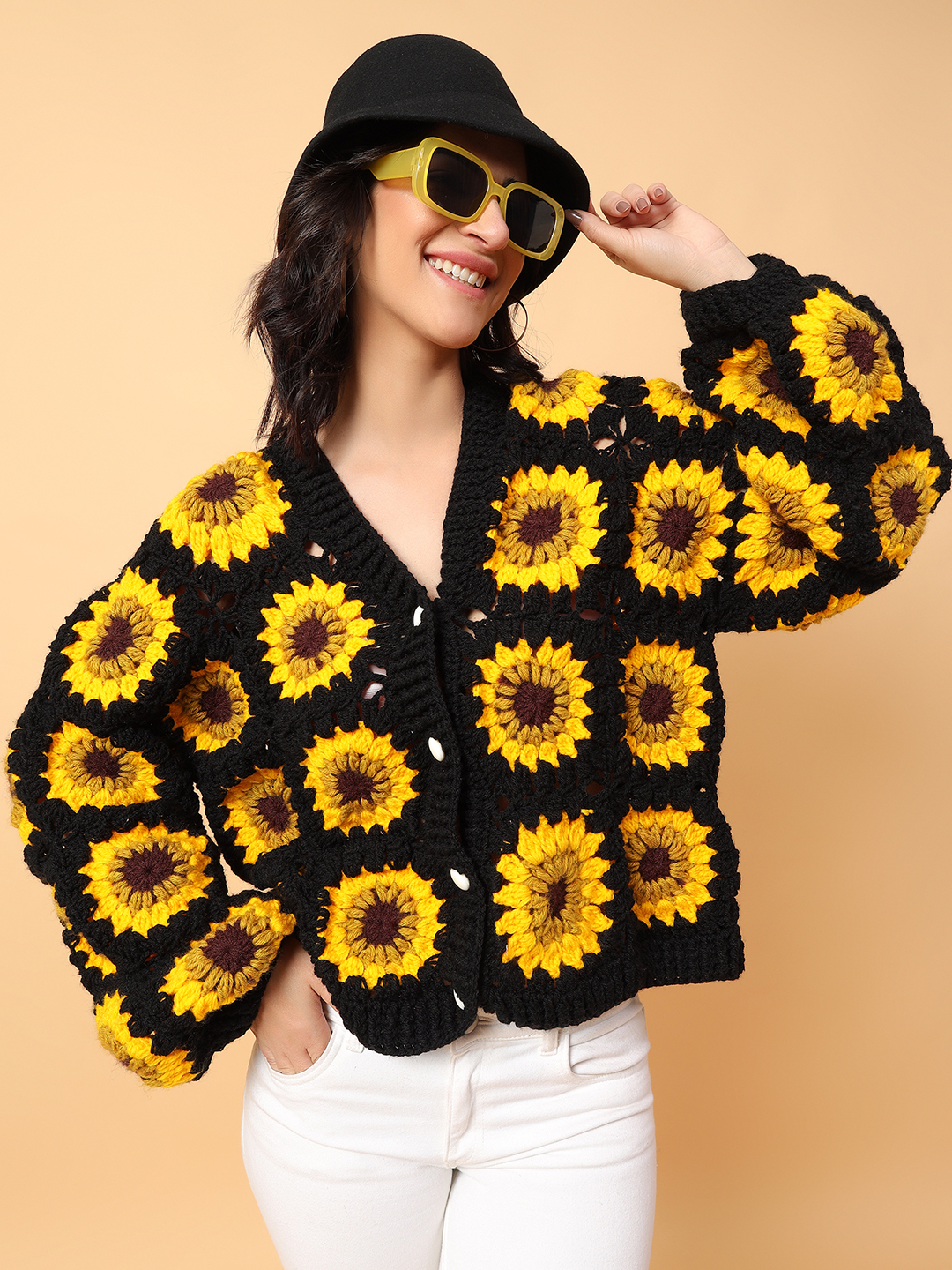 Sunflower Oversized Cardigan for Women - Black