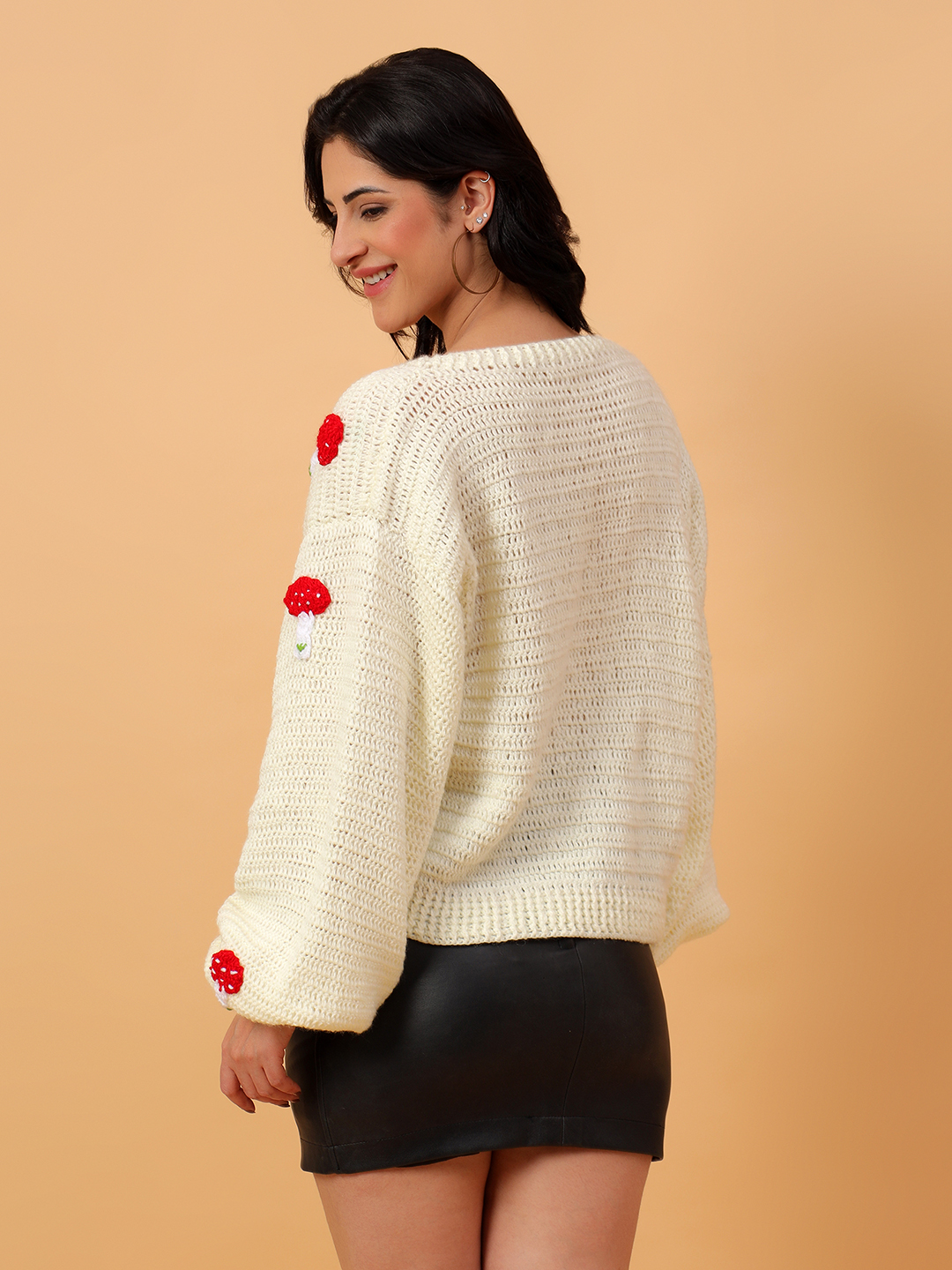 Mushroom Oversized Cardigan for Women - Cream