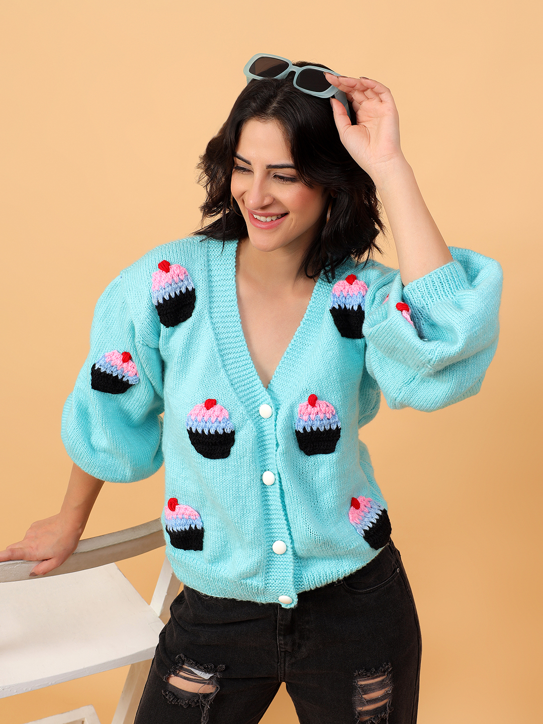 Cupcake Oversized Cardigan for Women - Blue