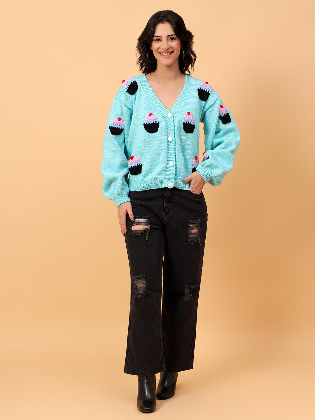 Cupcake Oversized Cardigan for Women - Blue