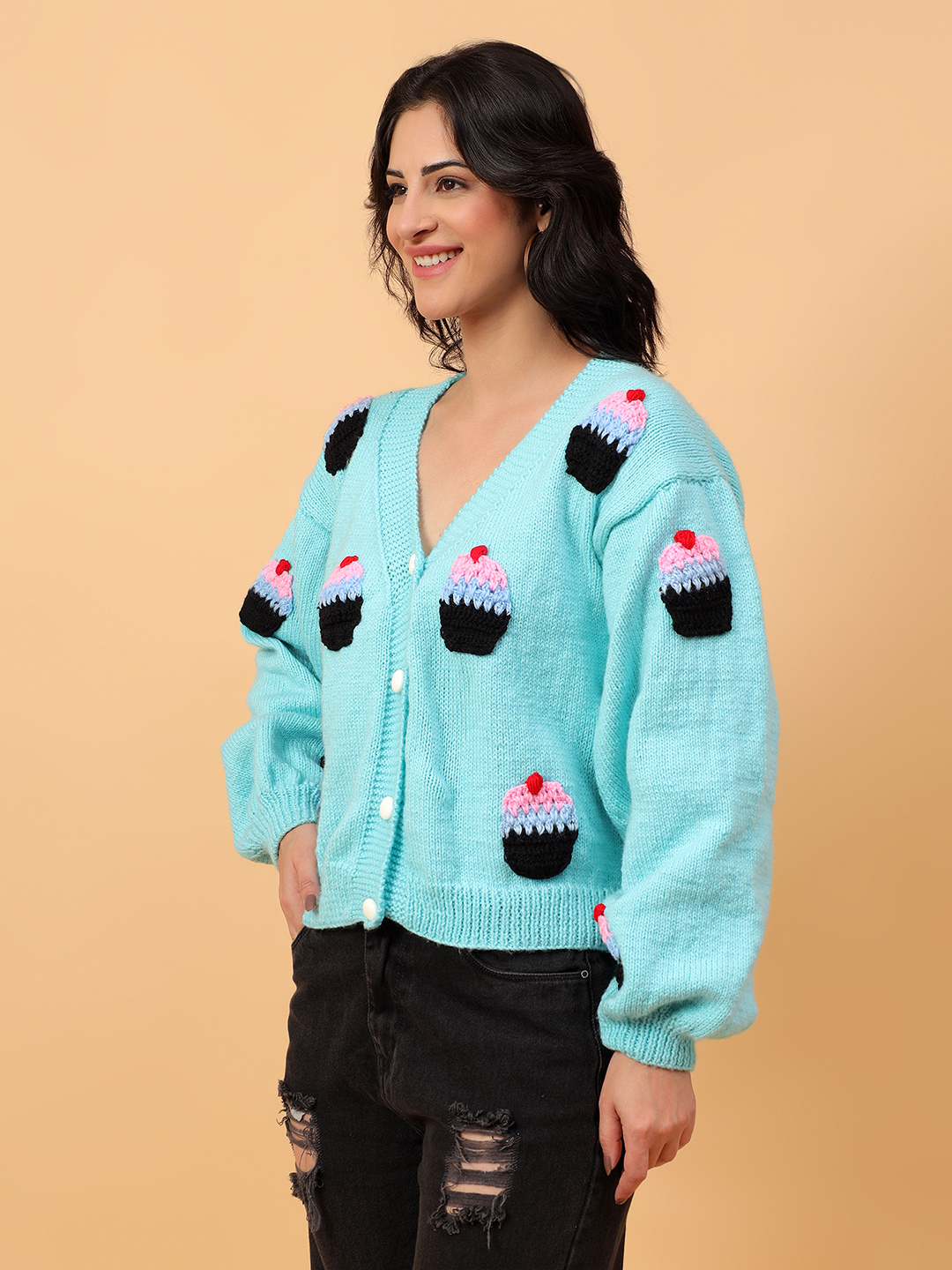 Cupcake Oversized Cardigan for Women - Blue