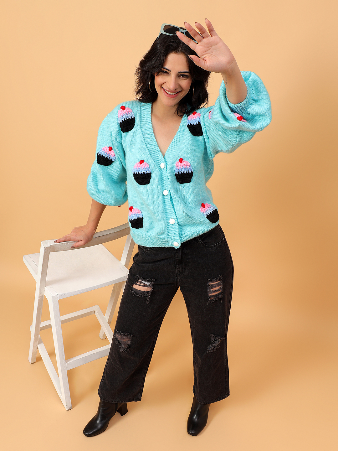 Cupcake Oversized Cardigan for Women - Blue