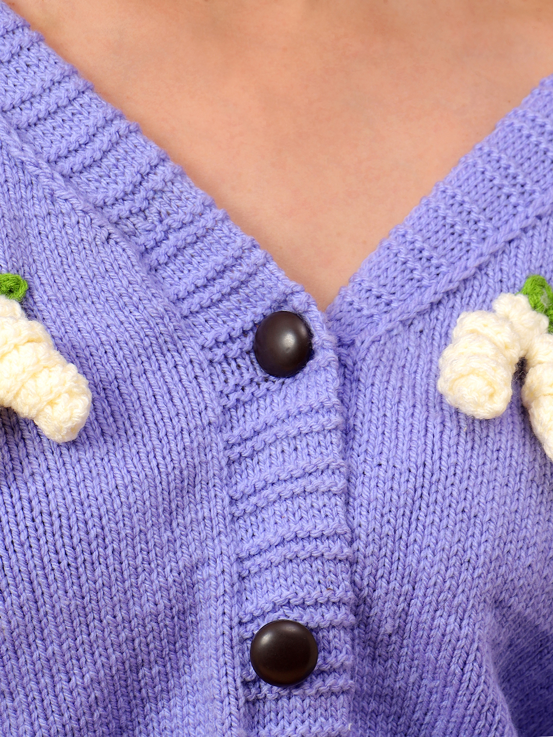 Baggy Cardigan with Crochet Grapes Appliques - Purple