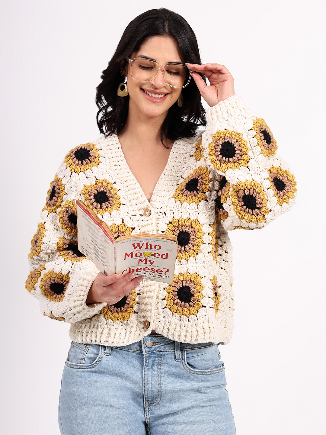 Sustainable Merino Wool Crochet Cardigan - Cream