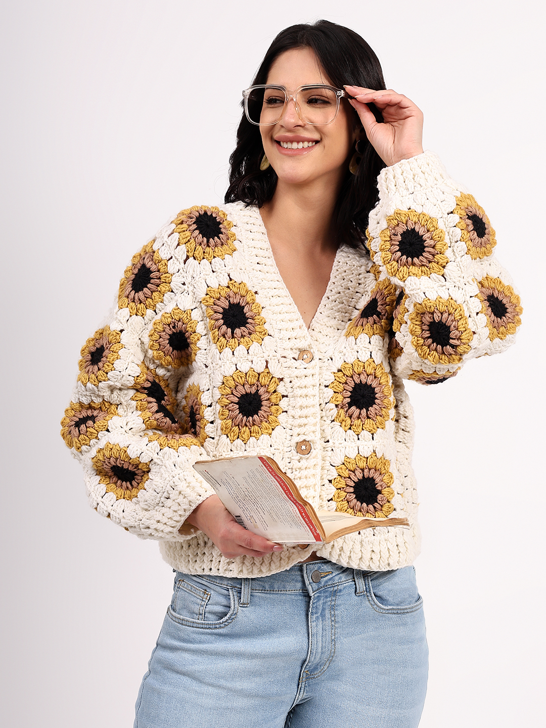 Sustainable Merino Wool Crochet Cardigan - Cream