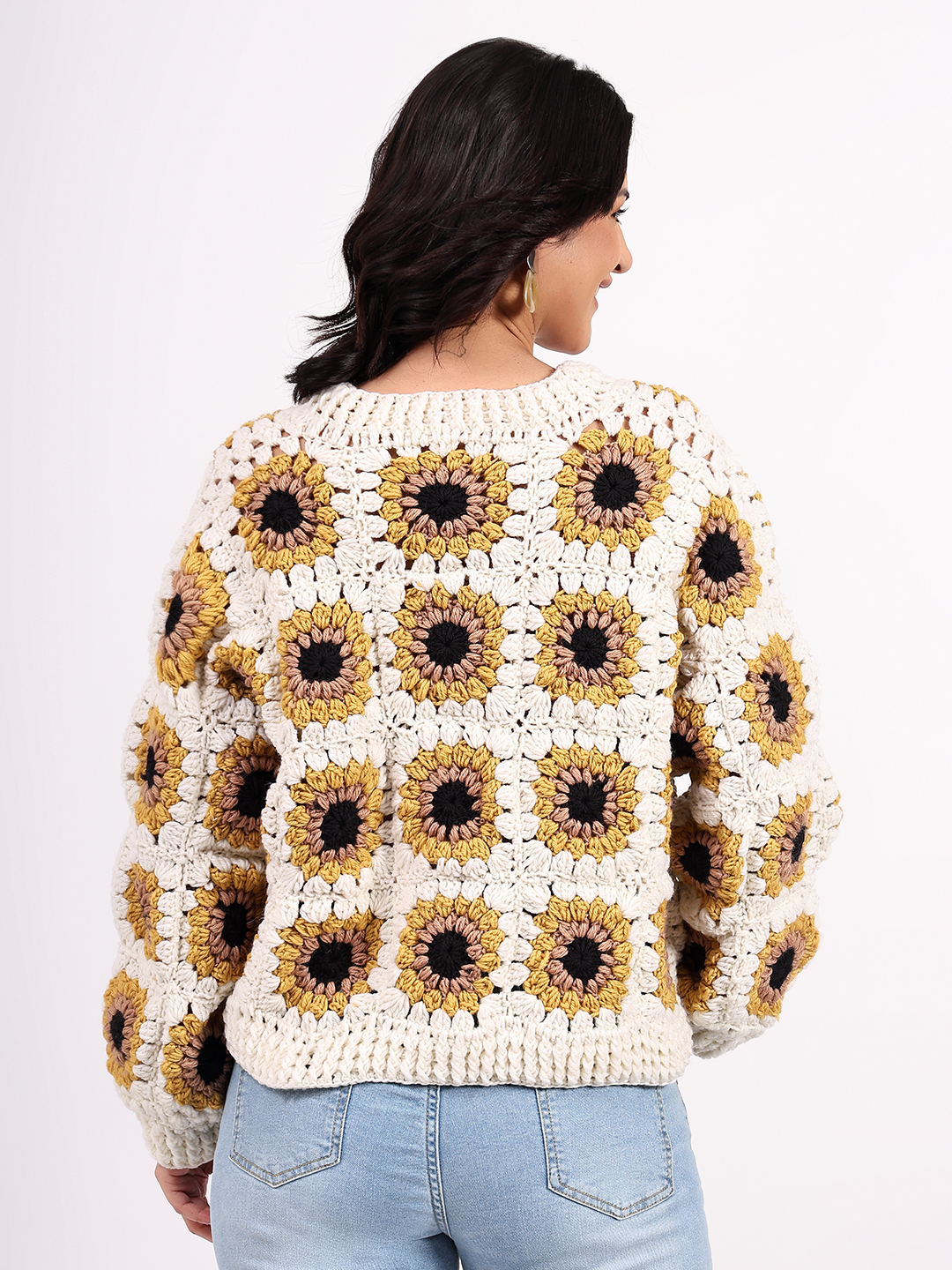 Sustainable Merino Wool Crochet Cardigan - Cream