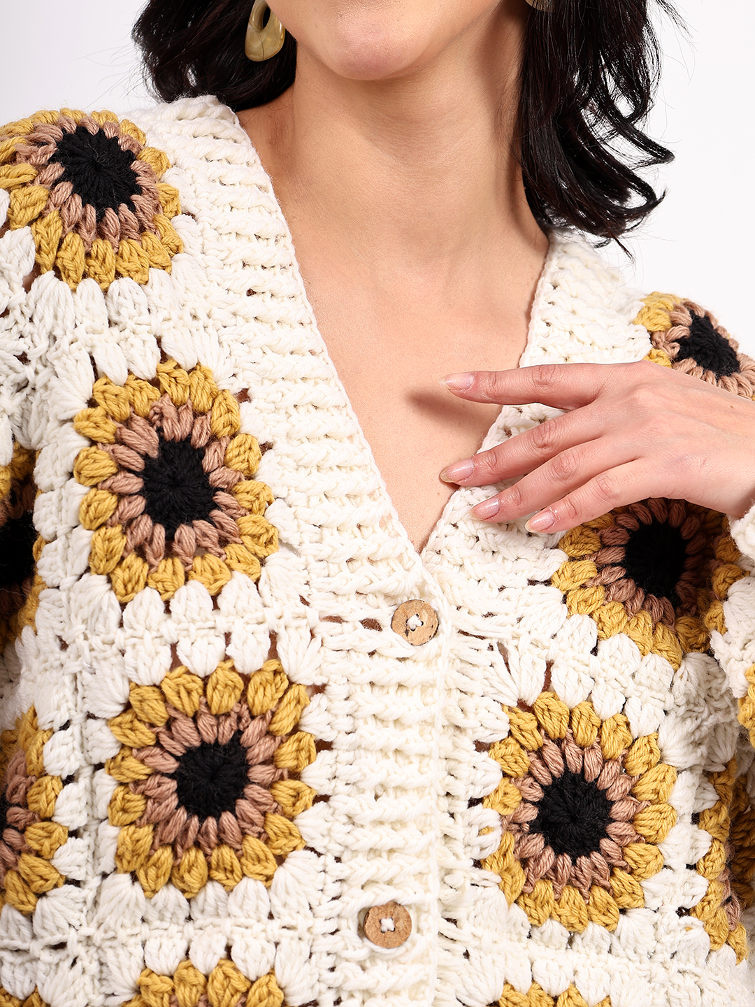 Sustainable Merino Wool Crochet Cardigan - Cream