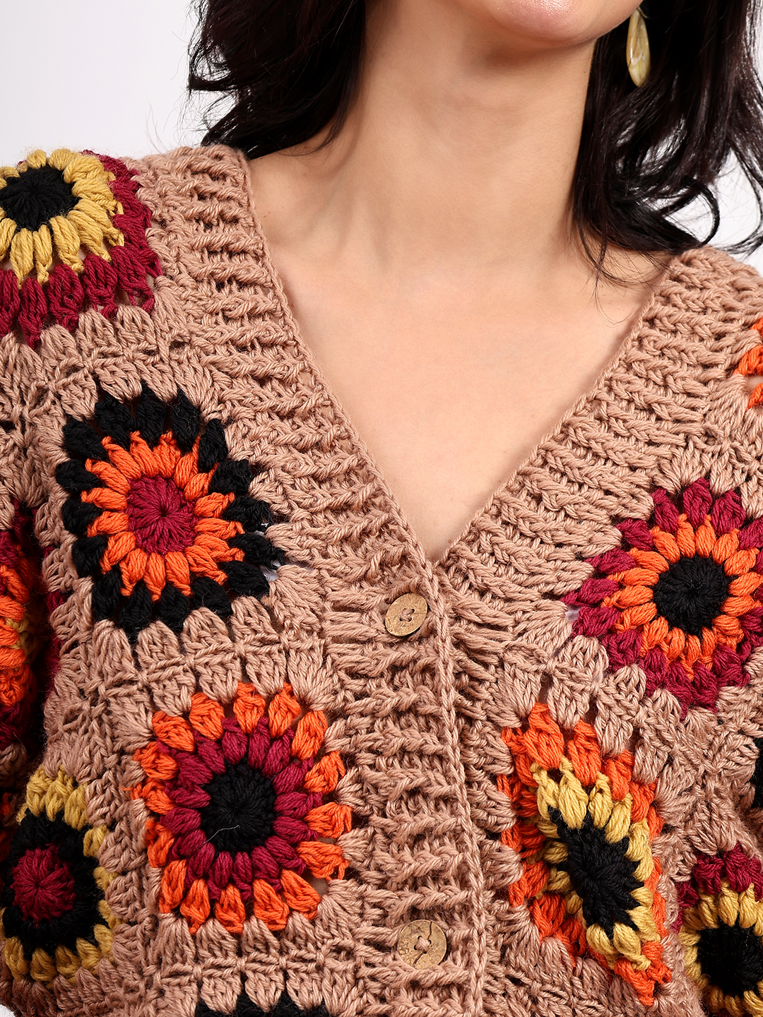 Sustainable Merino Wool Crochet Cardigan - Beige