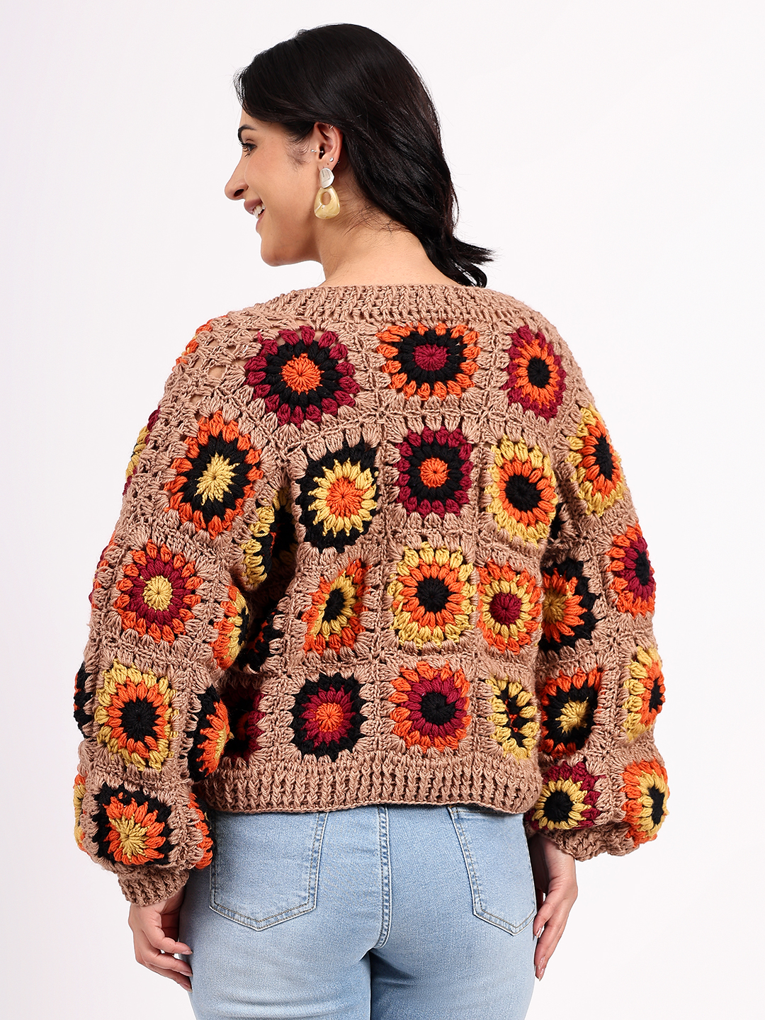 Sustainable Merino Wool Crochet Cardigan - Beige