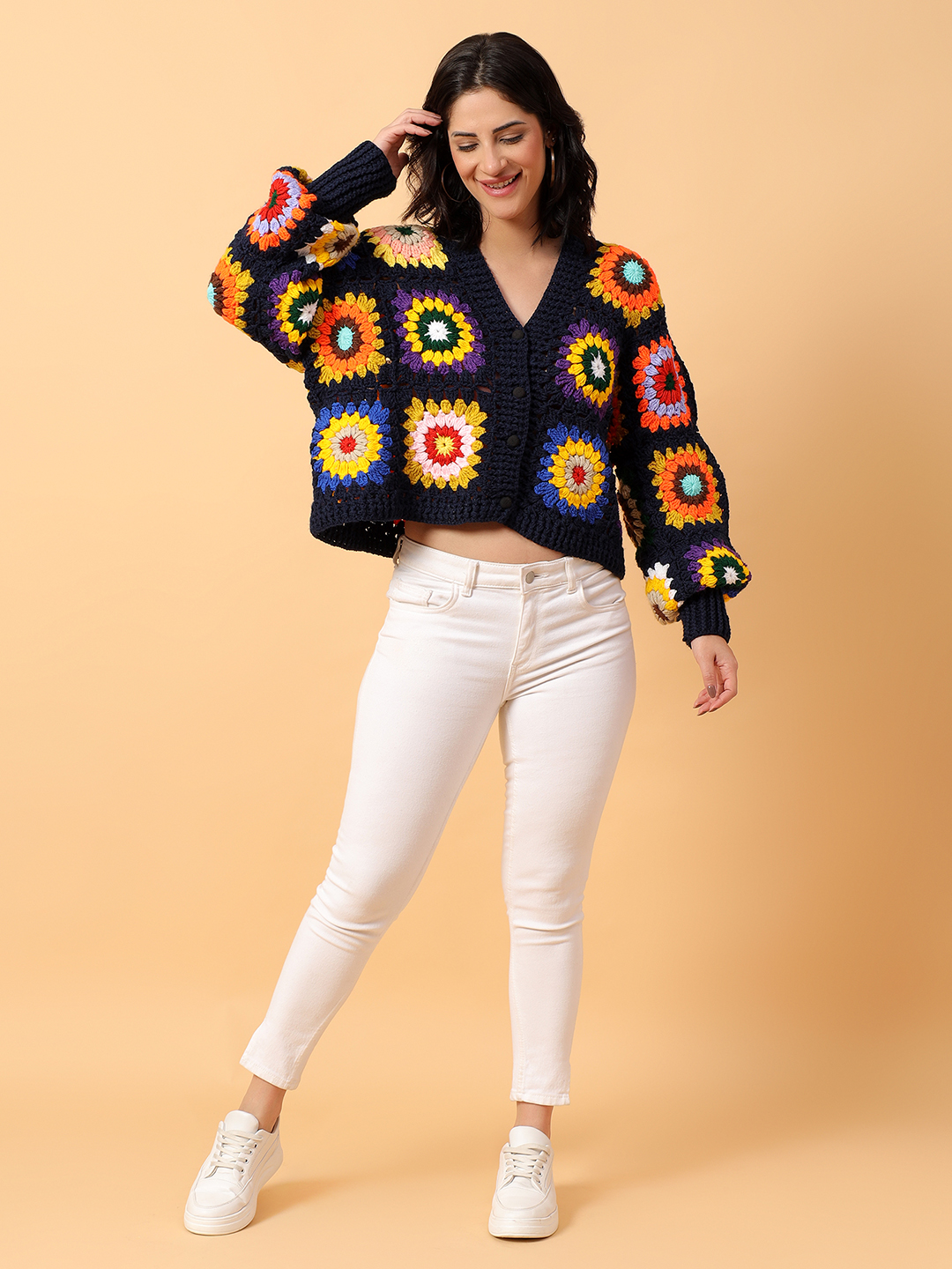 Multicolored Crop Crochet Cardigan