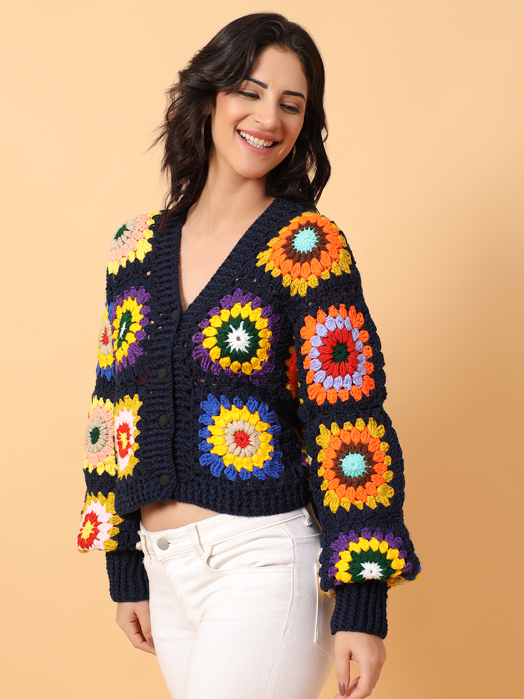 Multicolored Crop Crochet Cardigan