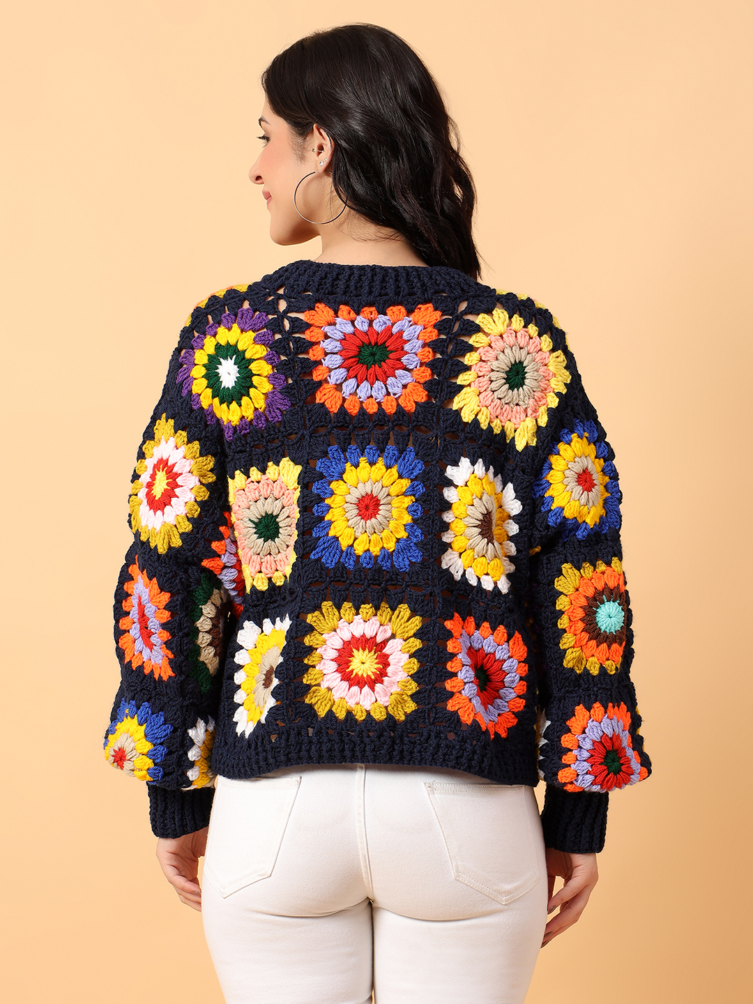 Multicolored Crop Crochet Cardigan