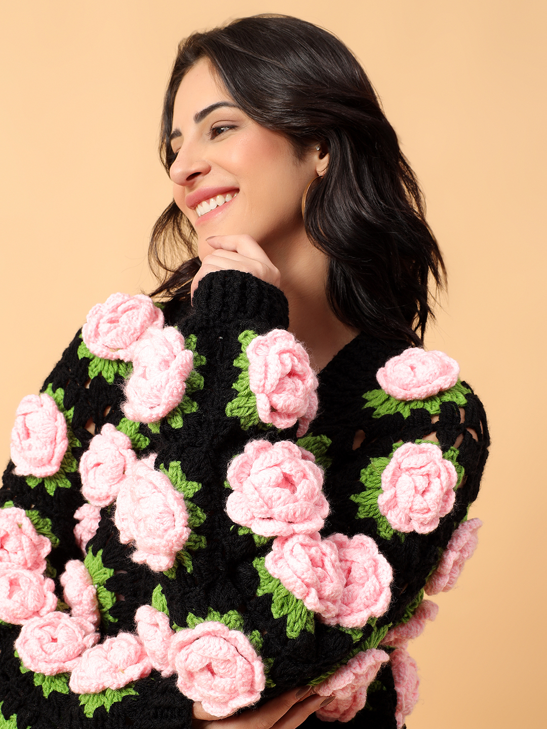 Crochet Pink Rose Cardigan