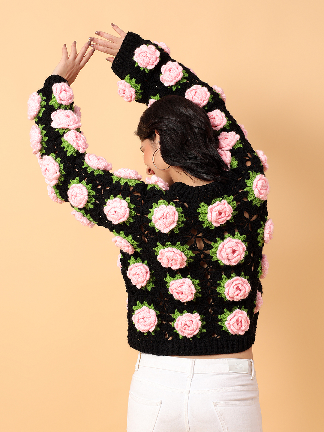 Crochet Pink Rose Cardigan