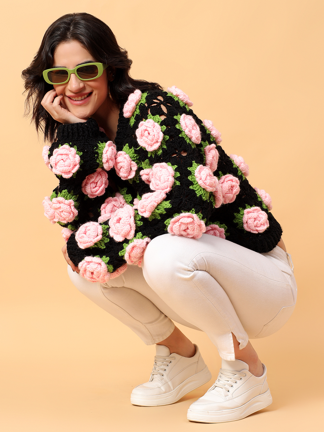 Crochet Pink Rose Cardigan