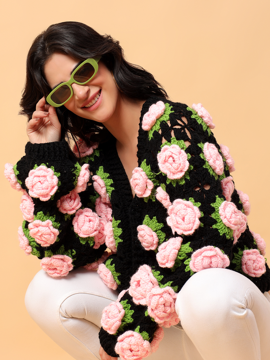 Crochet Pink Rose Cardigan