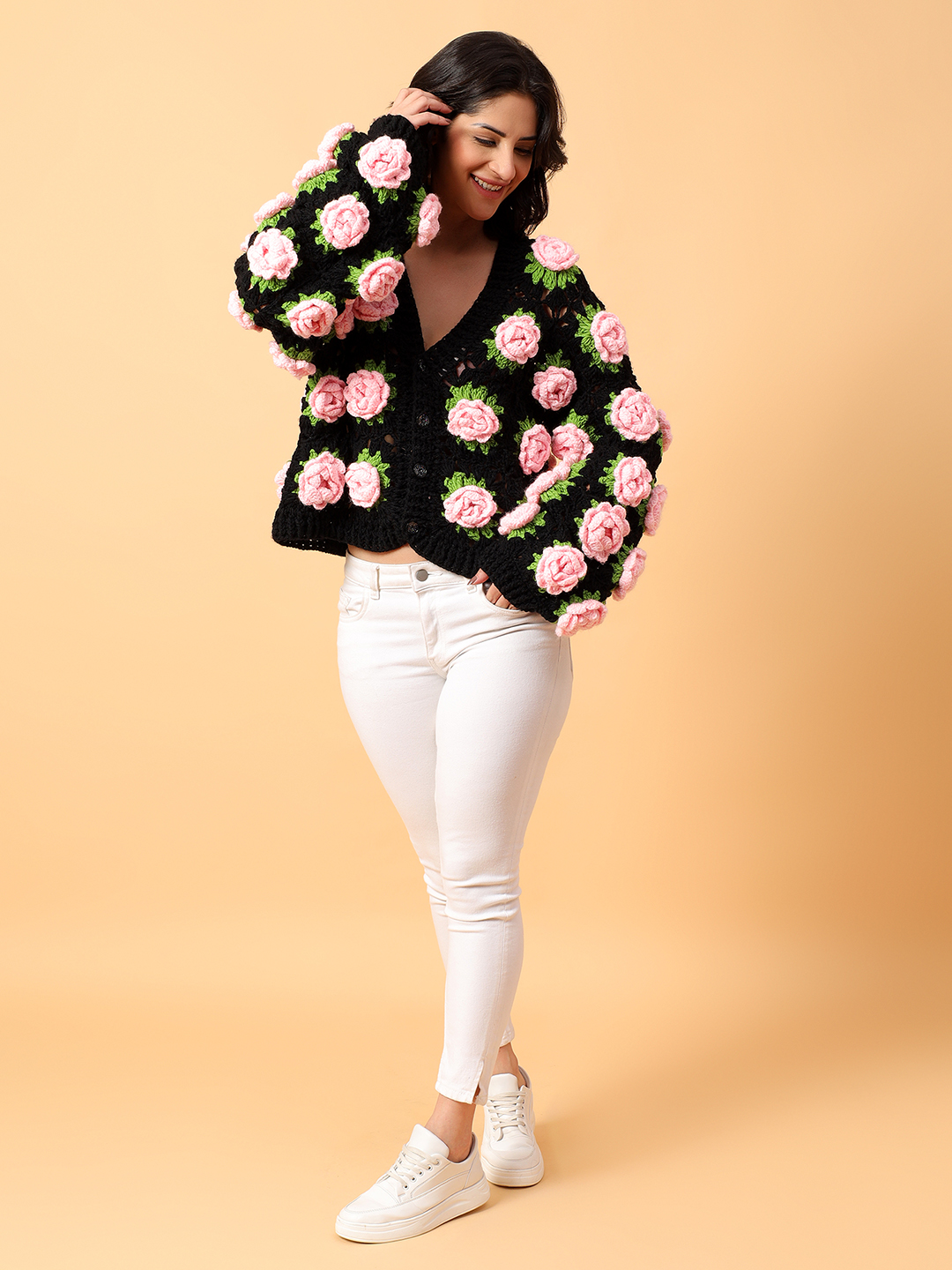 Crochet Pink Rose Cardigan
