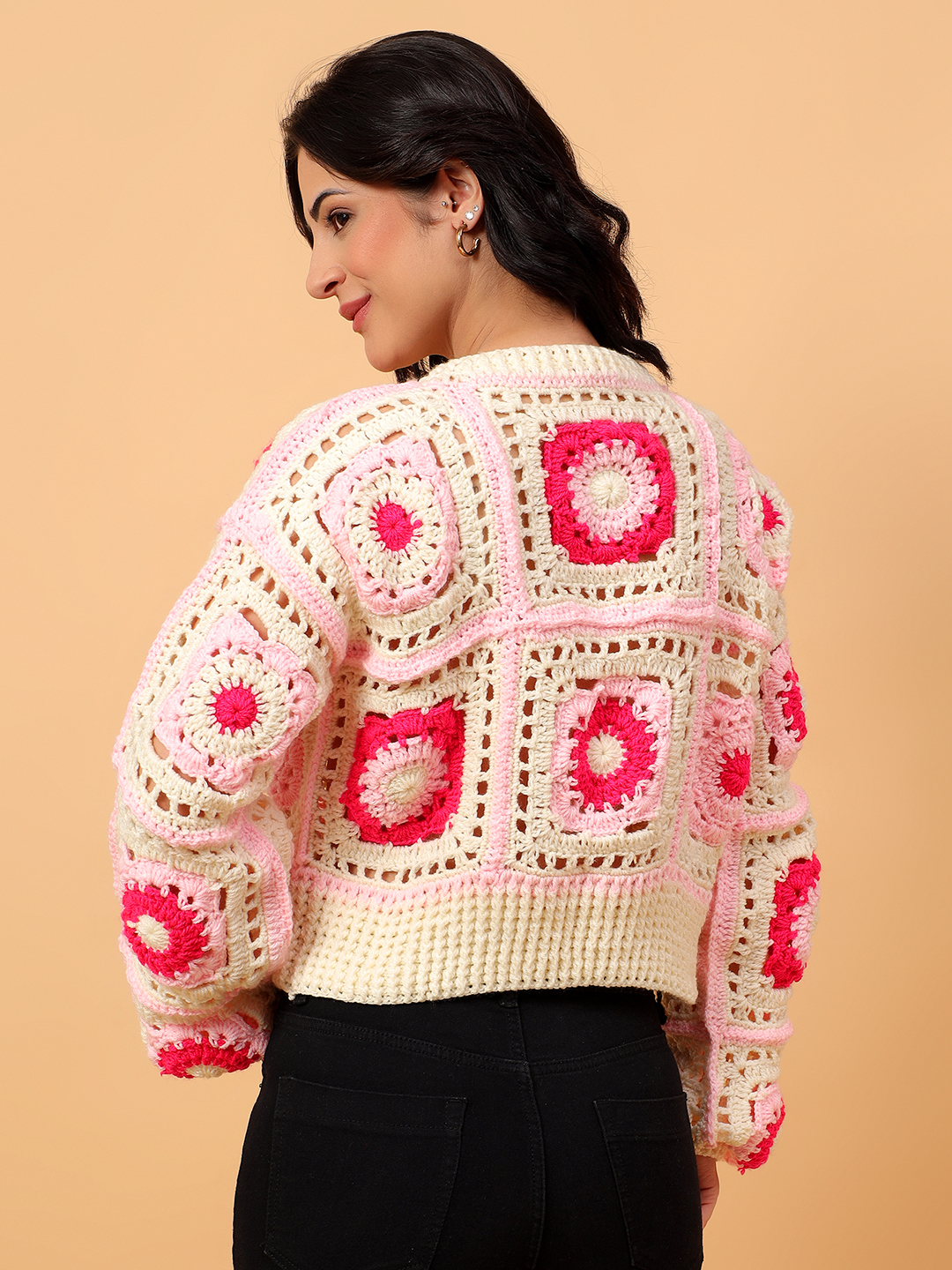 Velvery Ribbed Textured Pink Pullover