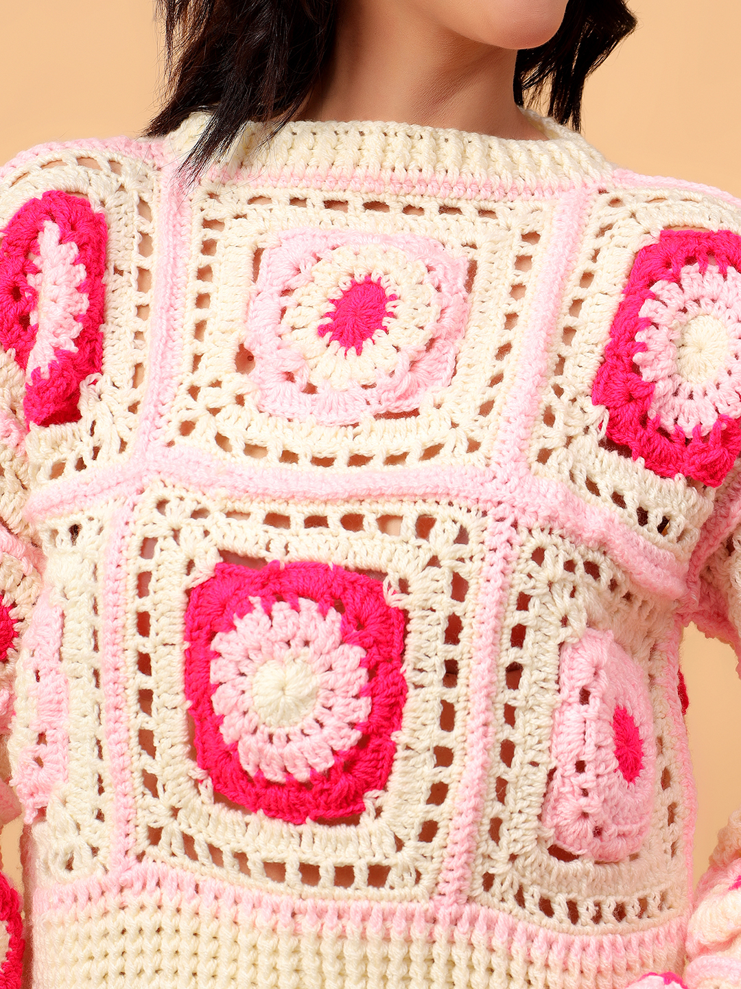 Velvery Ribbed Textured Pink Pullover
