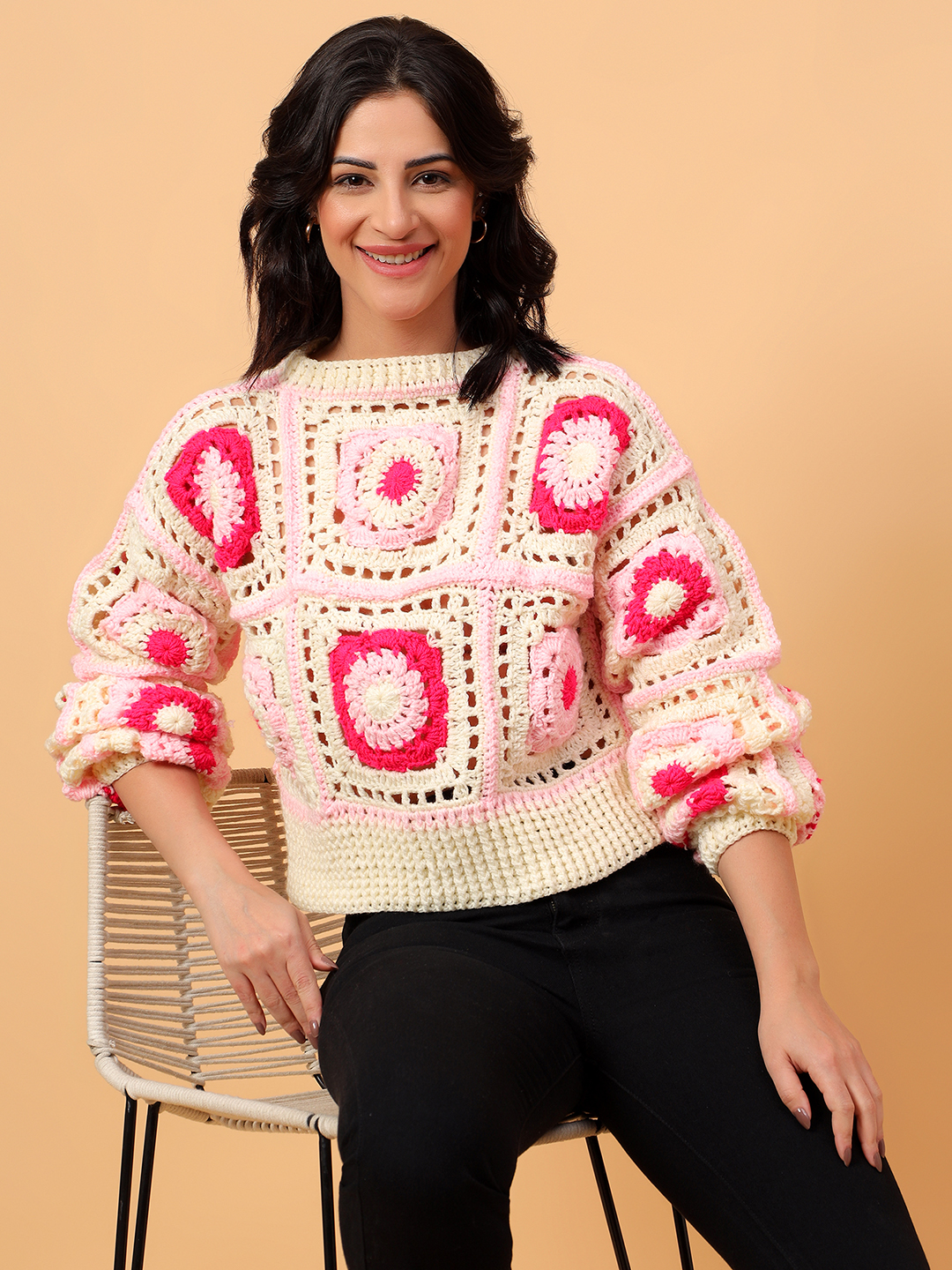 Velvery Ribbed Textured Pink Pullover
