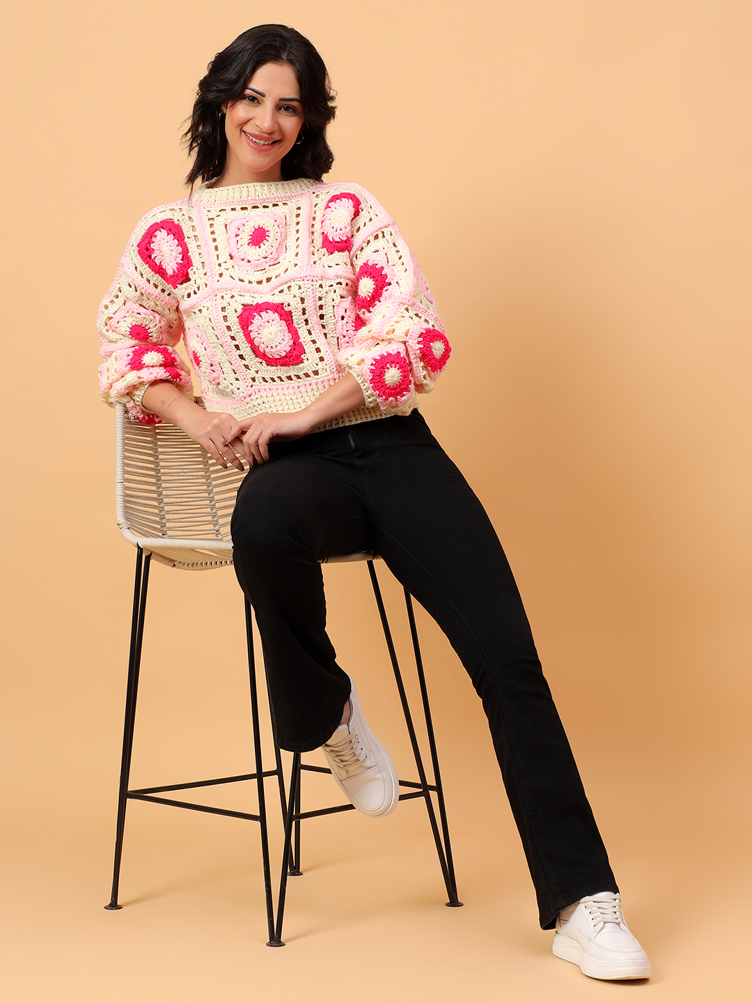 Velvery Ribbed Textured Pink Pullover