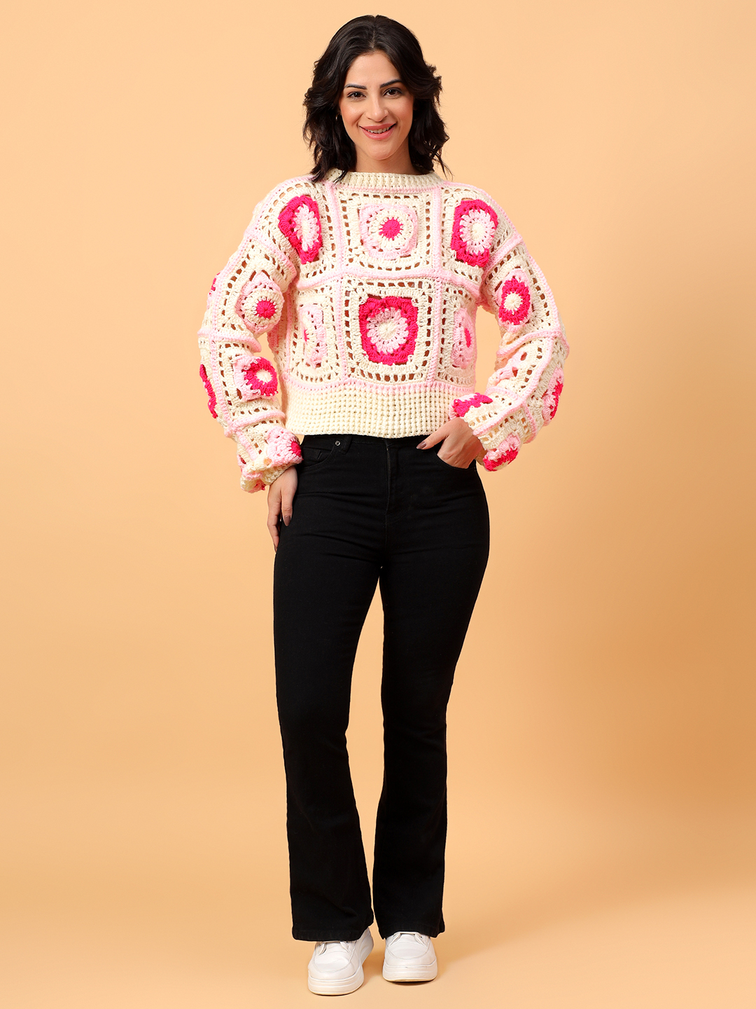 Velvery Ribbed Textured Pink Pullover