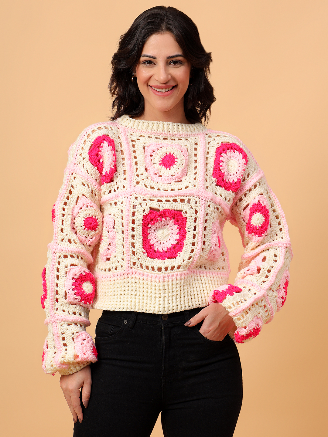 Velvery Ribbed Textured Pink Pullover