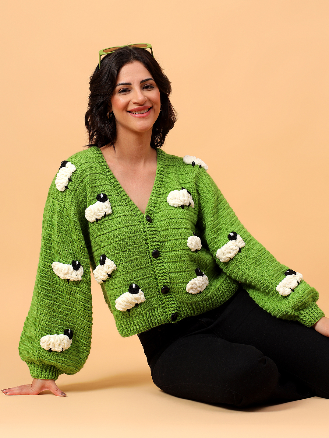 Velvery 3D Embroidery Knit Cardigan - Green