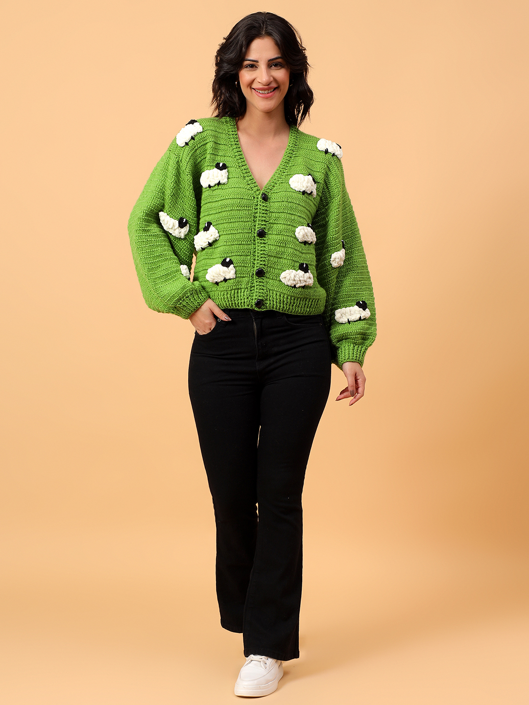 Velvery 3D Embroidery Knit Cardigan - Green