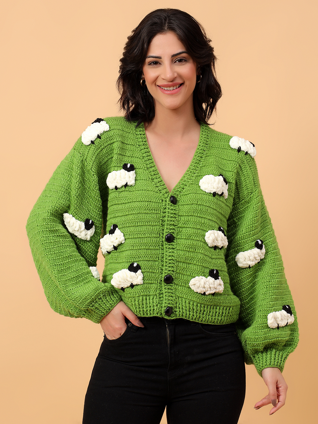 Velvery 3D Embroidery Knit Cardigan - Green