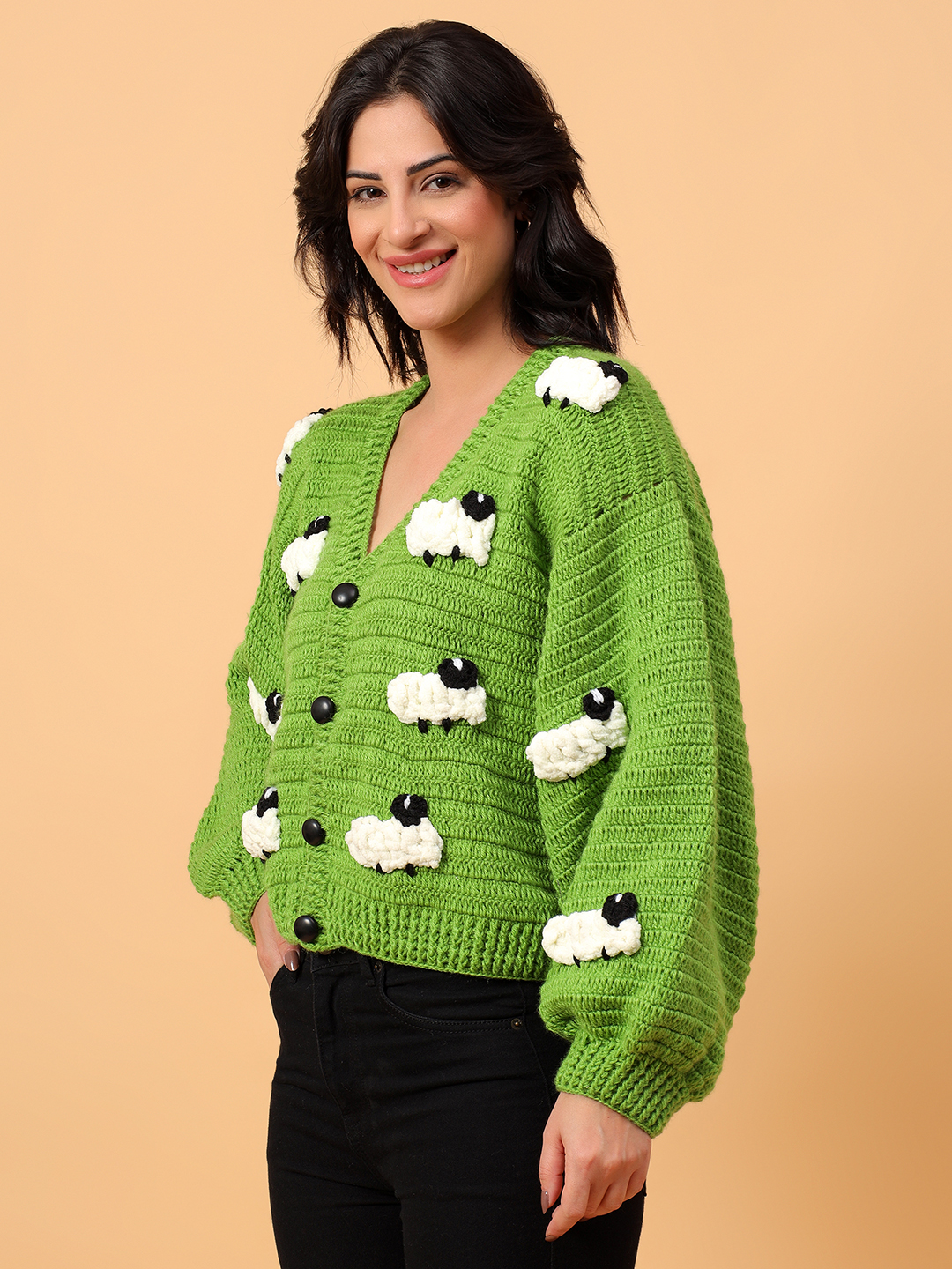 Velvery 3D Embroidery Knit Cardigan - Green